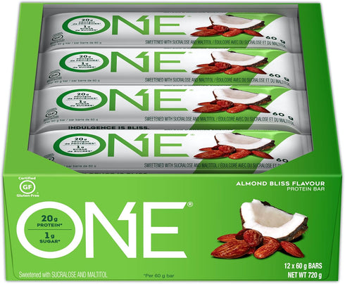 ONE Protein Bars, Almond Bliss - Gluten Free with 20g Protein, 1g Sugar, 2.12 oz (12 Pack)