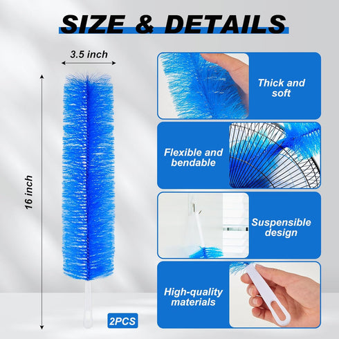 2 Pcs Bendable Cobweb Duster with Microfiber Head, Washable Ceiling Brush for Home, Car Vents & Curtain Cleaning