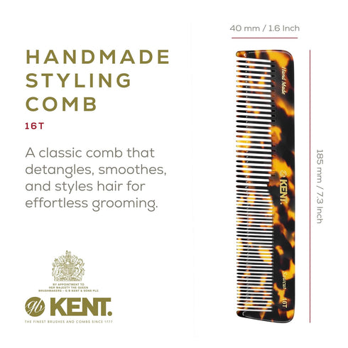 Kent 16T Fine Tooth Comb and Wide Tooth Comb, Beard Comb and Hair Comb for Men and Women, Detangling Comb