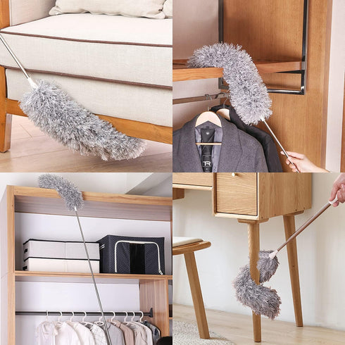 Newliton Microfiber Feather Duster for Cleaning High Ceiling Fans - 30'' to 100'' Telescoping Extension Pole Duster