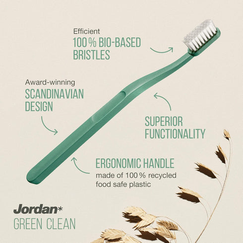 Jordan Green Clean Manual Toothbrush - Soft Bristles, Sustainable Scandinavian Design, Mixed Colors, 4 Units