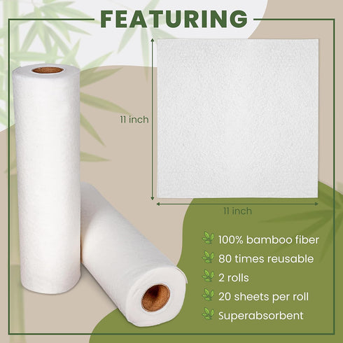 Reusable Towels, 2 Rolls, Plastic Free Paper Towels for Home & Kitchen Cleaning