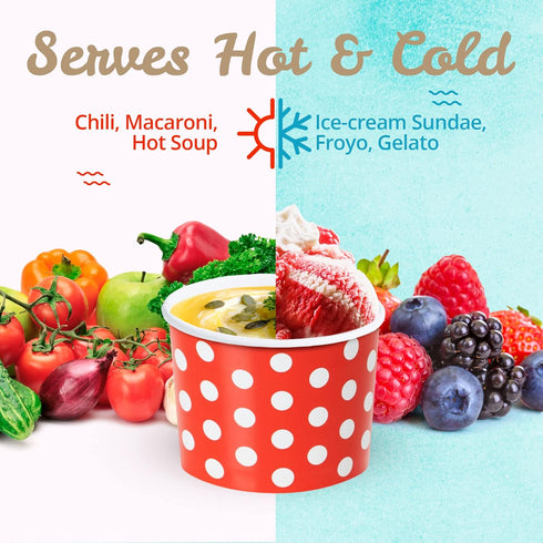 MATICAN Paper Ice Cream Cups, 50-Count 9-Oz Disposable Dessert Bowls for Hot or Cold Food, Polka Dots