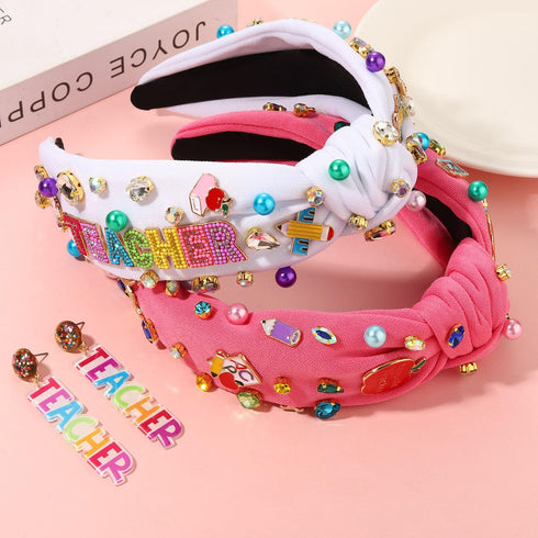 Teacher Headbands for Women, Pencil Printed Wide Knotted Headbands, Back To School Hair Accessory Gifts (Pattern C)