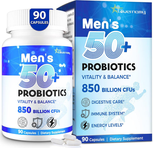 QIVERNAMY Probiotics for Men, Advanced 50+ Mens Probiotic, Comprehensive Gut & Energy Support