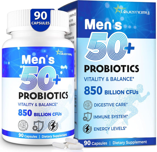 QIVERNAMY Probiotics for Men, Advanced 50+ Mens Probiotic, Comprehensive Gut & Energy Support