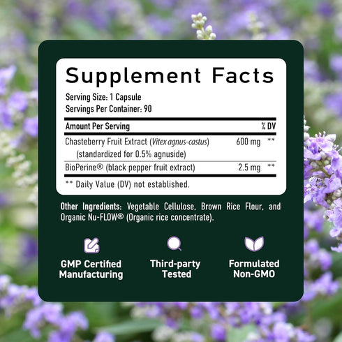 Vitex Chasteberry Supplement 600mg for Women's Hormone Balance, 90 Capsules, 3-Month Supply