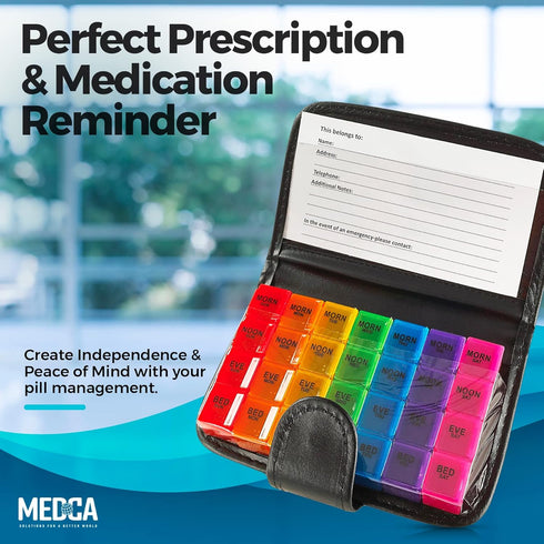Weekly Travel Pill Organizer - Extra Large Pill Container Dispenser Case for 4 Times A Day, 7 Days a Week