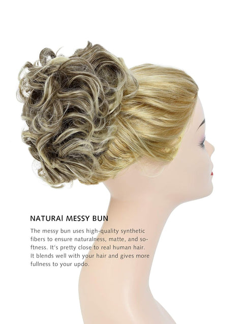 Yamel Messy Bun Scrunchie Hairpiece, Updo Curly Bun Extension Combs for Women (Ash Brown to Bleach Blonde)