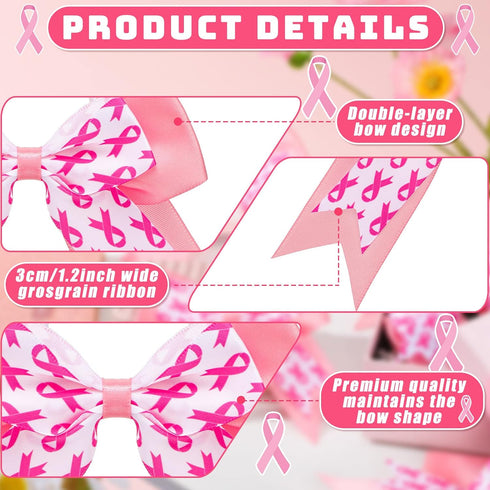 MTLEE 20 Pieces Pink Breast Cancer Awareness Cheer Hair Bows, 7.5 Inch Large Elastic Scrunchies