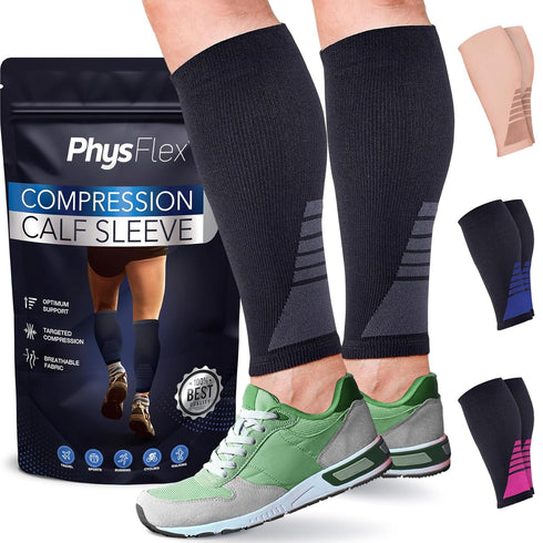 Calf Compression Sleeves for Men & Women, Footless Support for Varicose Veins & Pain Relief