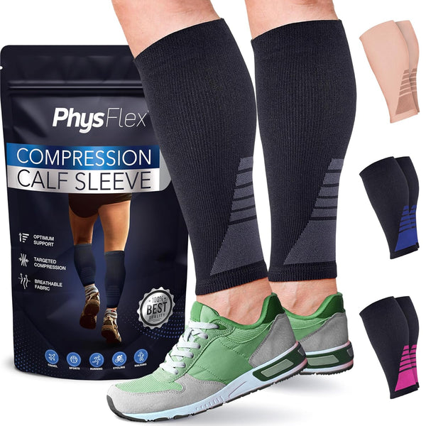 Calf Compression Sleeves - 1 Pair Footless Compression Socks for Pain Relief, Support for Varicose Veins, Black