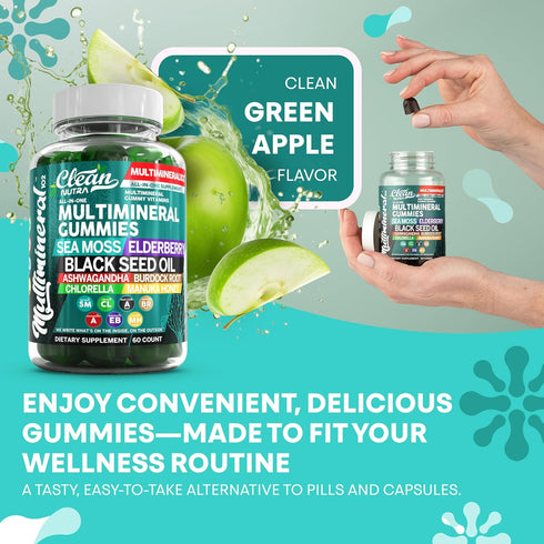 Gummies Gummy Sea Moss | Clinically Tested - Black Seed Oil Ashwagandha Elderberry Burdock Root Chlorella Manuka Honey