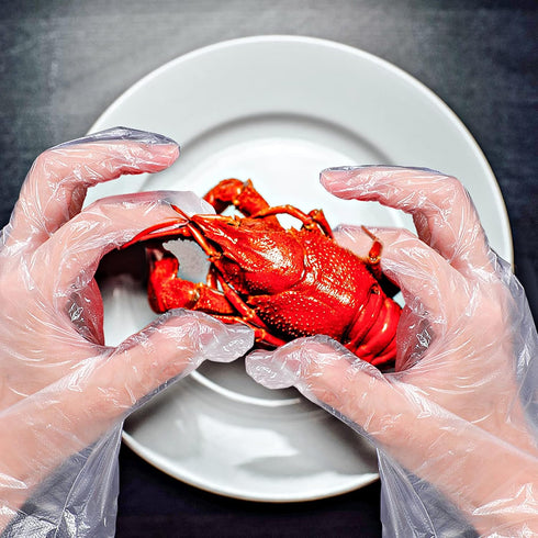 50pcs Disposable Crab Lobster Bibs and 50 Pairs of Plastic Gloves for Seafood (Lobster Style)