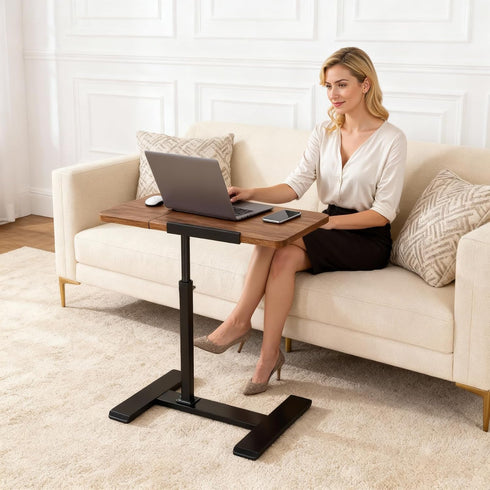 Naiveferry Height Adjustable Laptop Mobile Standing Desk with Wheels, Bedside Table Tilting Laptop Cart, Small Rolling