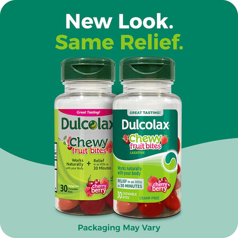 Dulcolax Saline Laxative Chewy Fruit Bites, Fast & Gentle Constipation Relief, Cherry Berry Flavor, 30 Count
