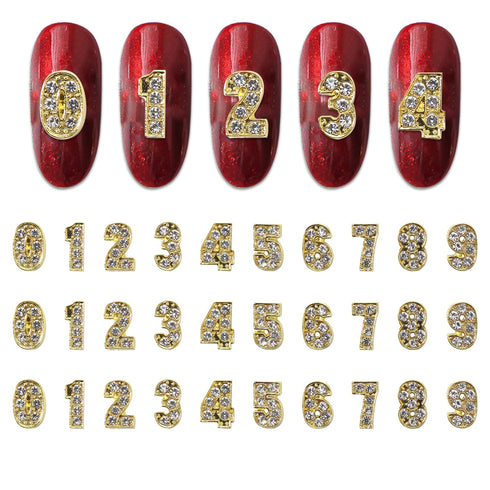 WOKOTO 30pcs Gold Number Nail Charms (0-9), 3D Nail Art Charms for Acrylic Nails, Alloy Nail Gems