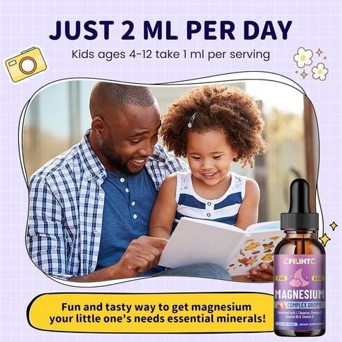 Omega-3, B6, D3 2 Oz Kids Magnesium Liquid Drops-Magnesium Glycinate Liquid for Kids Supplement-w/L-theanine, Vitamin