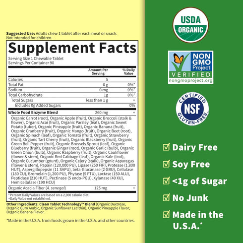 Garden of Life Dr Formulated Digestive Enzymes - Organic Digest+, Vegan, Gluten-Free, Tropical Fruit Flavor, 90