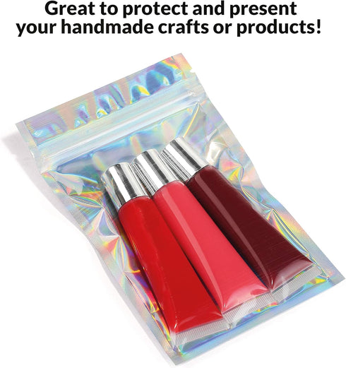 Mylar Bags with Ziplock 4 x 6" | 100 Rainbow Holographic Bags, Sealable Heat Seal for Candy, Food Packaging