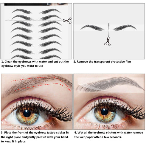 Maitys 12 Sheets 4D Hair Like Waterproof Eyebrow Tattoos, 108 Pairs Temporary Transfer Brows Decal for Women