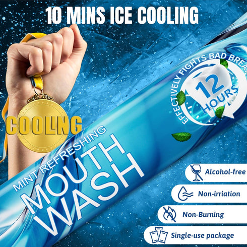 Packets 12 (Pack 20) Portable Travel Size Mouthwash - Mini Mint Mouthwash for Adults, Alcohol & Fluoride-Free, Freshens