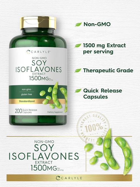 Carlyle Soy Isoflavones for Women and Men 1500mg | 200 Capsules | Non-GMO, Gluten-Free