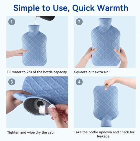 Hot Water Bottle with Soft Cover - 2L Bag for Hot and Cold Therapies for Sore Muscles and Cramps (Blue)