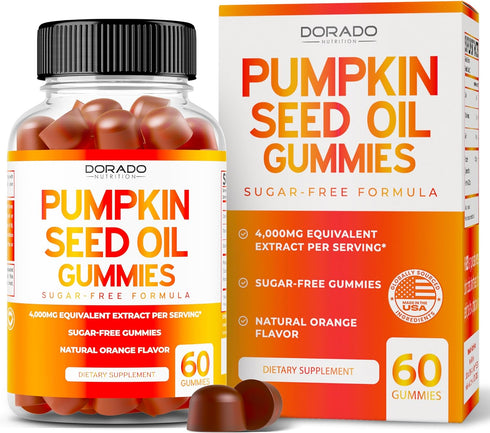 Pumpkin Seed Oil Gummies | 60 Gummies | 4000mg for Hair Growth & Bladder Control | Sugar Free Orange Flavor