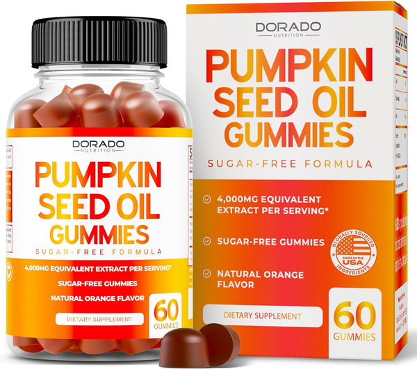 Pumpkin Seed Oil Gummies | 60 Gummies | 4000mg for Hair Growth & Bladder Control | Sugar Free Orange Flavor