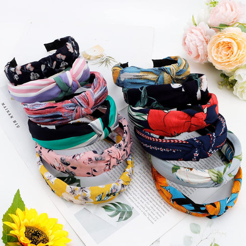 VELSCRUN 12 Pcs Knotted Headbands for Women Girls, Wide Boho Bandeau Knot Turban Hair Accessories