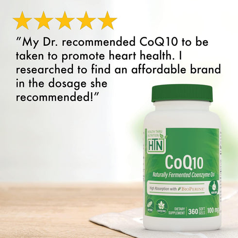 Health Thru Nutrition CoQ-10 100mg with BioPerine, 360 Softgels | Heart Health and Energy Support