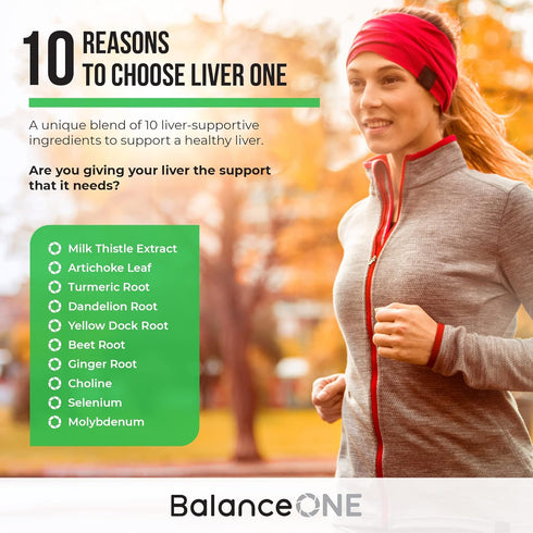 Balance ONE Liver Support Supplement with Milk Thistle Extract, Dandelion Root & Molybdenum, Vegan Capsules, 1 Month