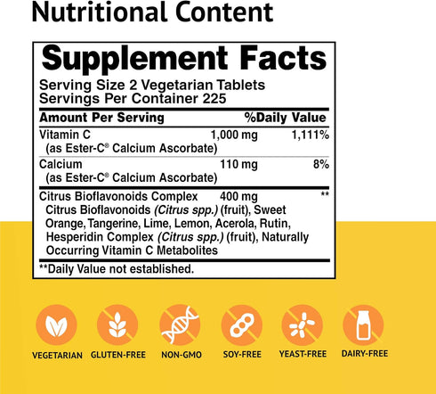 American Health Ester-C 500 mg with Citrus Bioflavonoids Vegetarian Tablets, 450 Count