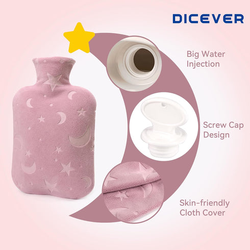Hot Water Bottle with Soft Cover, 2L Bag for Menstrual Cramps, Pain Relief, Hot and Cold Therapies, Pink