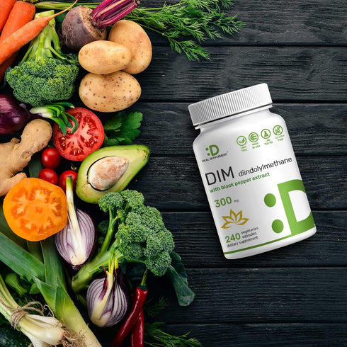 DIM Supplement 300mg, 240 Caps, 4 Months Supply, Estrogen Balance for Men & Women, Hormonal & Skin Health Support