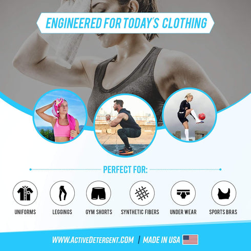 Active Wear Laundry Detergent & Soak - Natural Performance Concentrate Enzyme Booster Deodorizer for 90 Loads