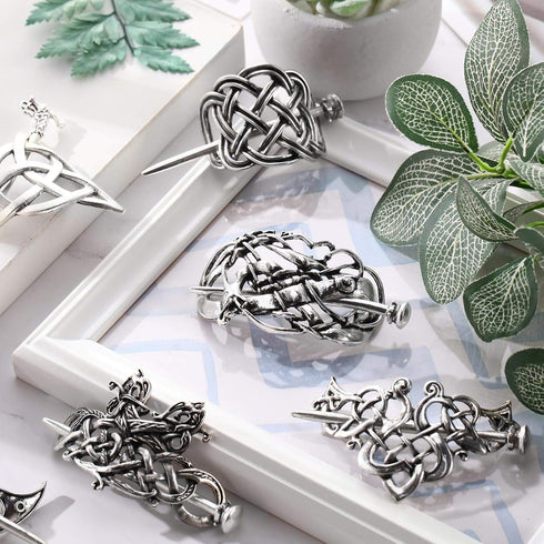 Syhood 6 Pieces Retro Silver Viking Celtic Alloy Hair Clips, Hair Accessories for Women and Girls