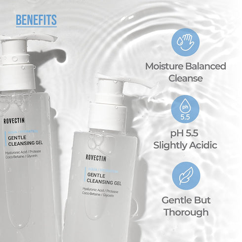 ROVECTIN Aqua Cleansing Gel (Conditioning Cleanser) Hydrating pH Balanced Facial Wash for Sensitive, Dry Skin | No Stripping, Fragrance-Free | Vegan, Korean Skincare (5.9 fl. oz)