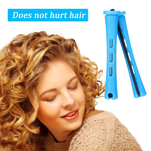 WILLBOND 60 Pcs Short Perm Rods - Natural Hair Perm Rods with Elastic Rubber Band for Women Hairdressing Styling