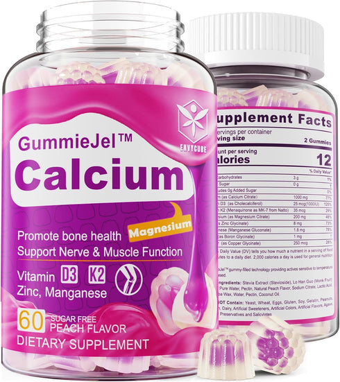 Sugar-Free Calcium Citrate Gummies - 1000mg with Vitamin D3 K2, 60 Count, Ultimate Absorption Supplement