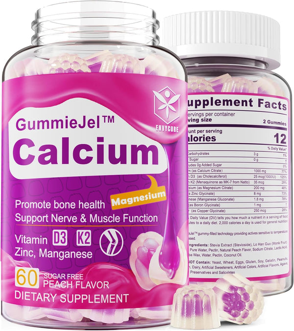 Sugar-Free Calcium Citrate Gummies - 1000mg with Vitamin D3 K2, 60 Count, Ultimate Absorption Supplement
