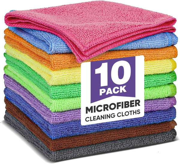 TEAWOO 10 Colors Microfiber Cleaning Cloths, 10 Pack Assorted Cleaning Rags, Highly Absorbent