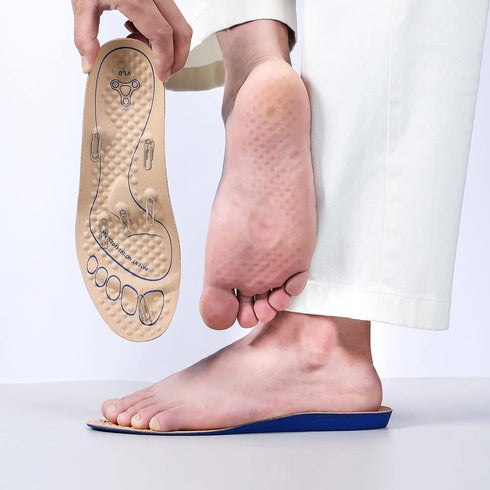 Massaging Insoles for Women Men, Foot Therapy Reflexology Shoe Insoles for Middle-Aged and Elderly (Brown, 10 M US Men)