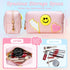 WECOOL Preppy Makeup Bag, Waterproof PU Leather Smiley Face Patch, Portable Cute Toiletry Bag with Zipper for Women