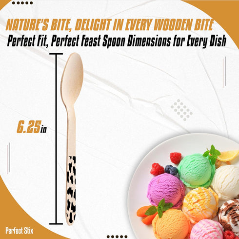 Perfect Stix Green Spoon 158-Moo-36 Wooden Cutlery Spoons with Cow Themed Print (Pack of 36)