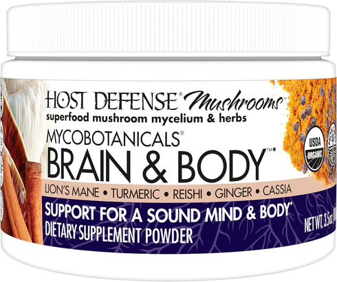 Host Defense MycoBotanicals Brain & Body Powder - 3.5 oz Supplement with Lion's Mane & Reishi for Memory & Focus