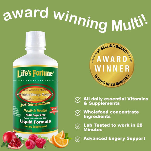 Life's Fortune Whole Food Multivitamin Liquid, 32 Fluid Ounces - Natural Energy Source with Vitamins and Greens