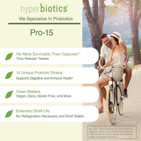 Hyperbiotics Pro 15 Vegan Probiotic Supplement | 30 Count | Time Release Pearls | 15 Diverse Strains | Probiotics for