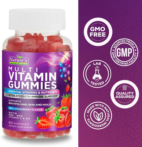 Gummy Multivitamin for Adults, Extra Strength Multi Gummies, Immune Health Support, 60 Count